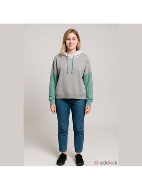 SO drawstring hooded semi cropped sweatshirt gray with shades of green 2X